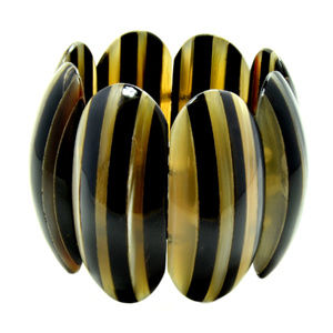 Striped Domed Ovals Bone Bracelet.